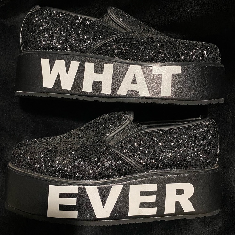 T.U.K black glitter “whatever” slip on creeper